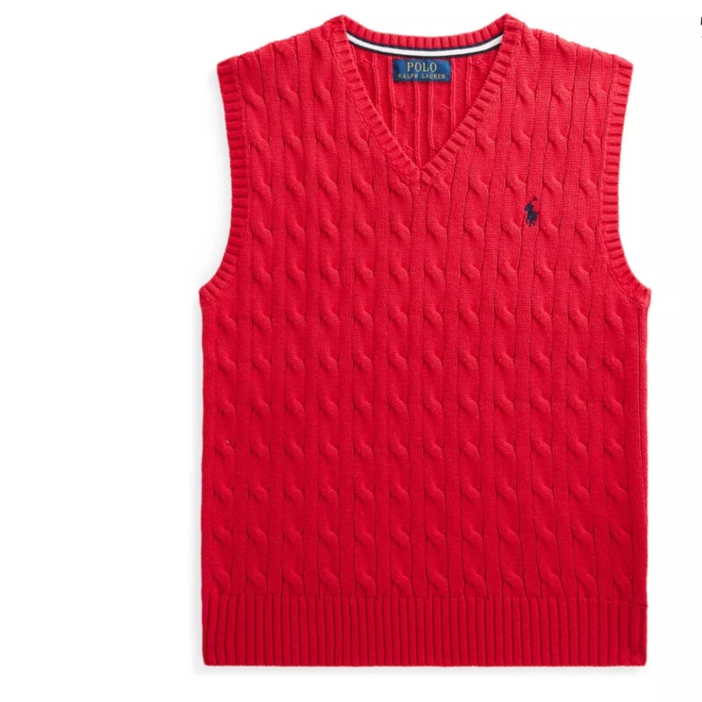 Ralph Lauren-  V-Neck Cable Knit Sweater Vest, Red, Size M EUC
